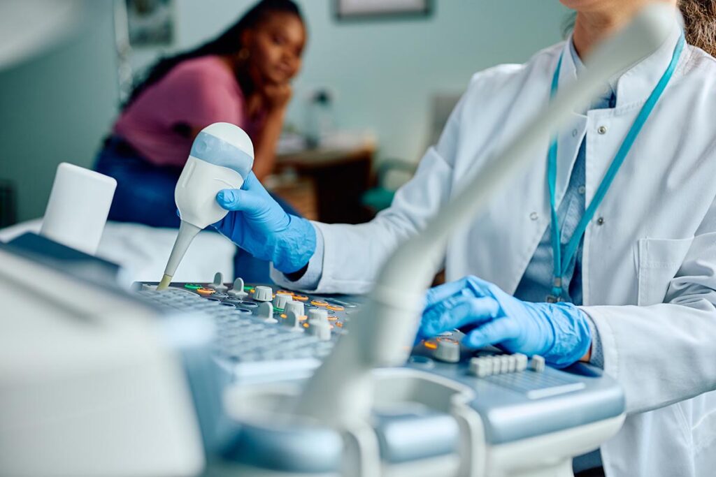 close up of doctor using ultrasound Imaging